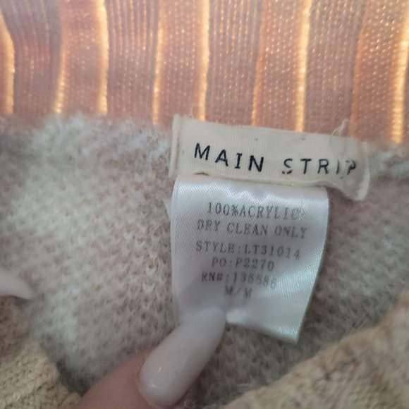 main stripe tan white snowflake heavy sweater fuzzy warm size medium - Picture 4 of 5